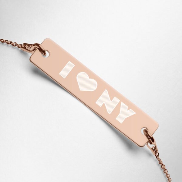 I love New York – Engraved Silver Bar Chain Bracelet 11