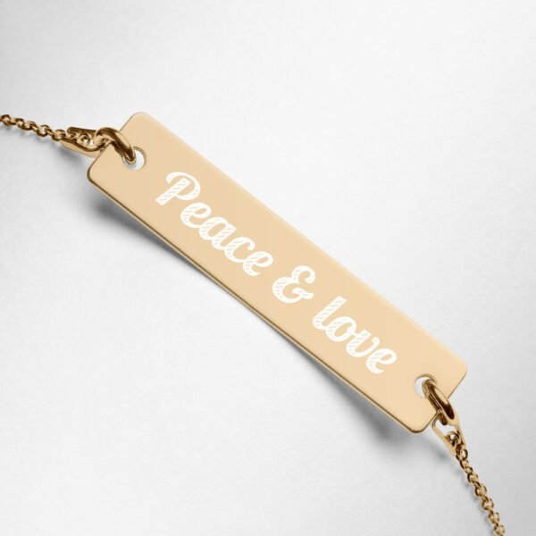Peace & Love – Engraved Silver Bar Chain Bracelet 11