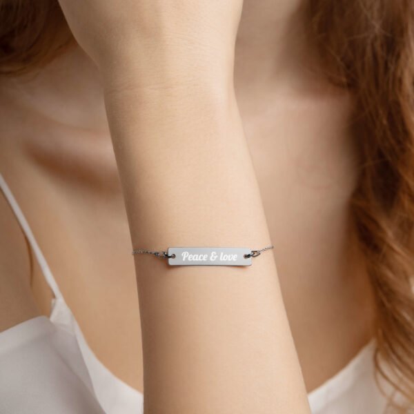 Peace & Love – Engraved Silver Bar Chain Bracelet 4