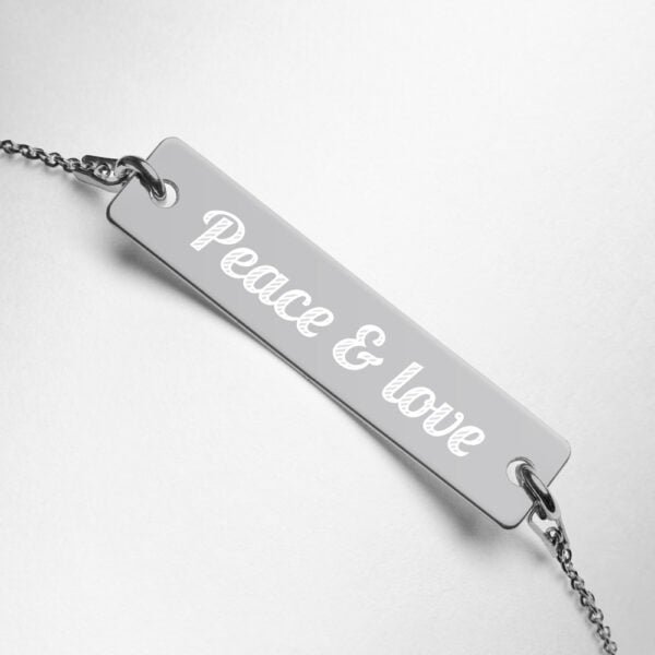 Peace & Love – Engraved Silver Bar Chain Bracelet 3