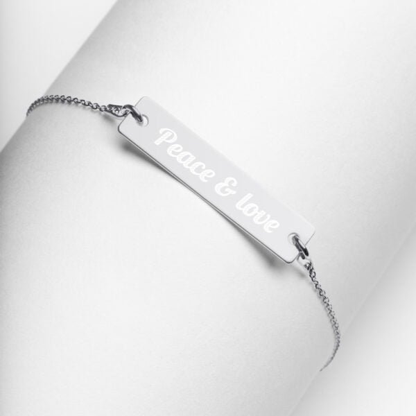 Peace & Love – Engraved Silver Bar Chain Bracelet 12
