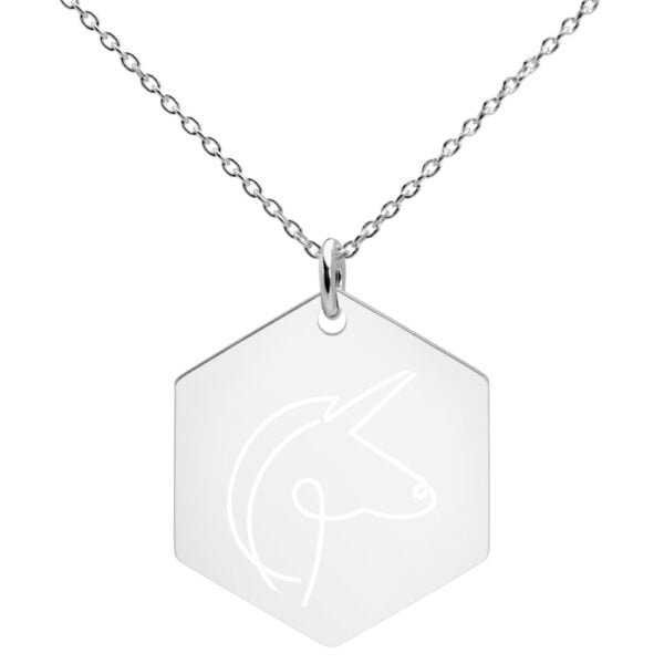 Unicorn – Engraved Silver Hexagon Necklace 6
