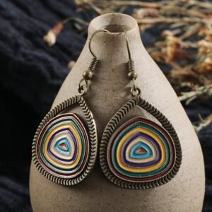 Round Multicoloured Pendant Earrings Vintage Design