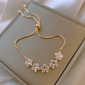Luxury rhinestone flower petal bracelet for women and girls
