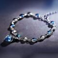 Bright blue rhinestone bracelet with ocean heart for women 15