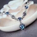 Bright blue rhinestone bracelet with ocean heart for women 12