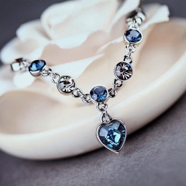 Bright blue rhinestone bracelet with ocean heart for women 5