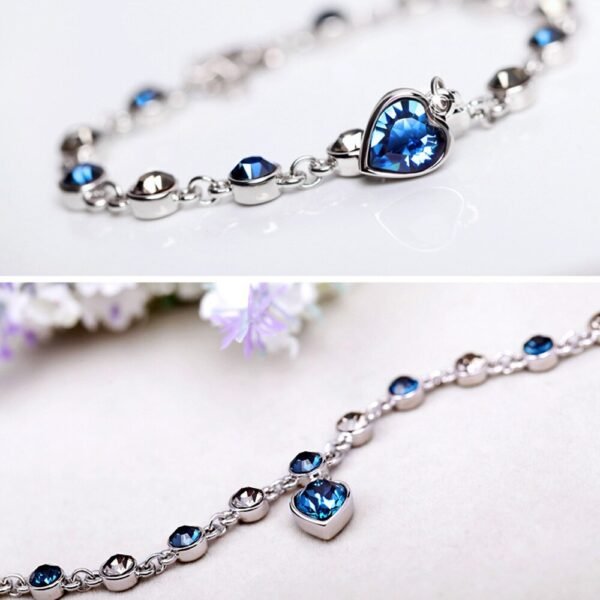 Bright blue rhinestone bracelet with ocean heart for women 7