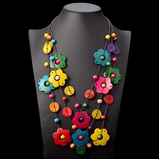 Ethnic necklace of multilayered beads bohemian style - Image 2