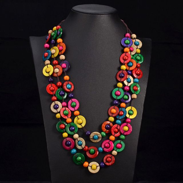 Ethnic necklace of multilayered beads bohemian style