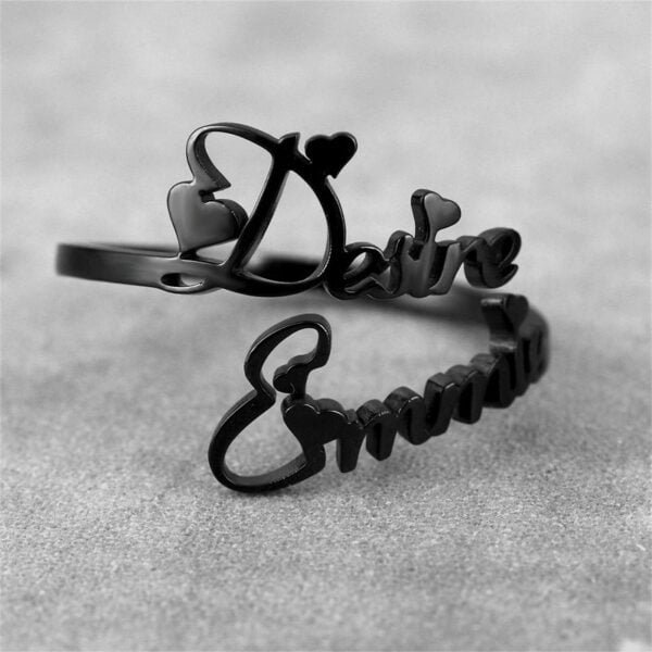Personalized double name ring adjustable in stainless steel 4