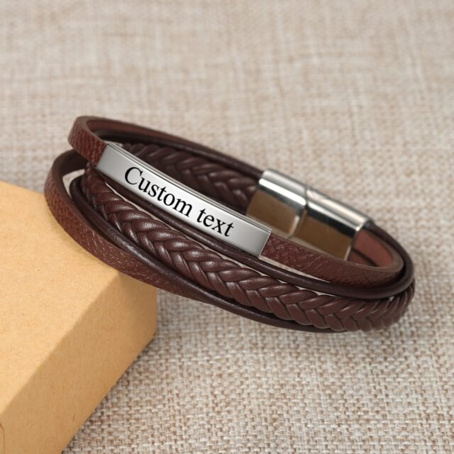 Braided and personalized leather bracelet for men - Image 2