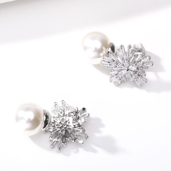 White crystal pearl snowflake earrings for women and girls 7
