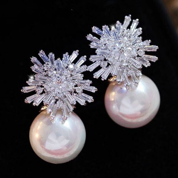 White crystal pearl snowflake earrings for women and girls 3