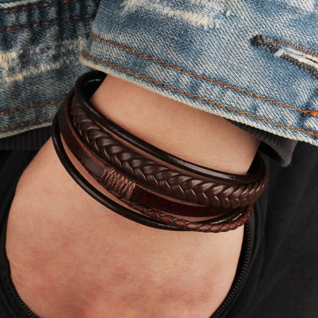 Woven leather bracelet for men 8