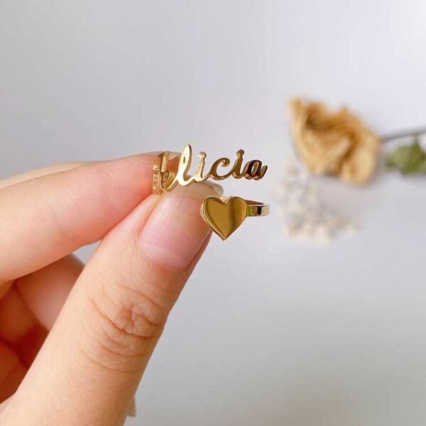 Adjustable ring with customizable heart and name 4