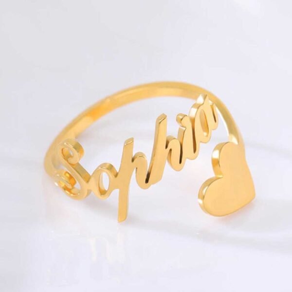 Adjustable ring with customizable heart and name 5