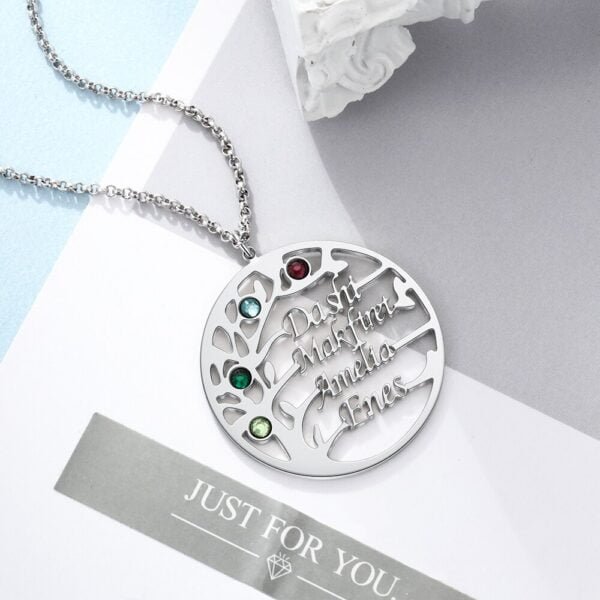 Customized Family Tree Necklace with 4 Birthstones 4