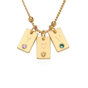 Necklace with engraved initials and birthstones
