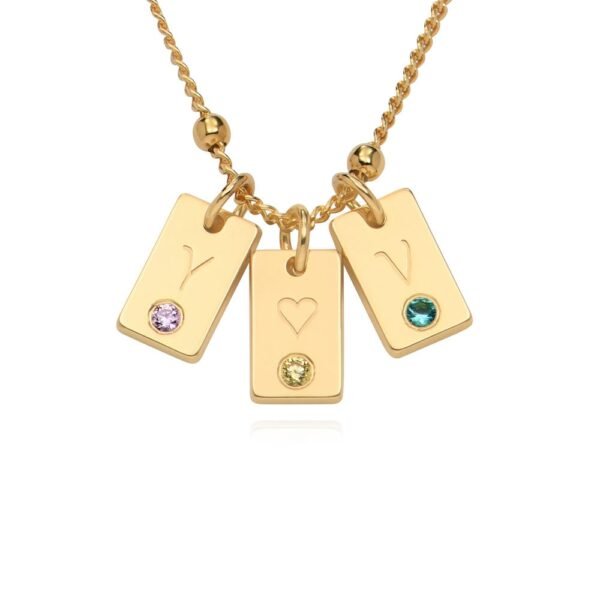 Necklace with engraved initials and birthstones 3