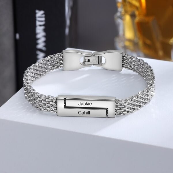 Silver chain bracelet engraved 2 names 4