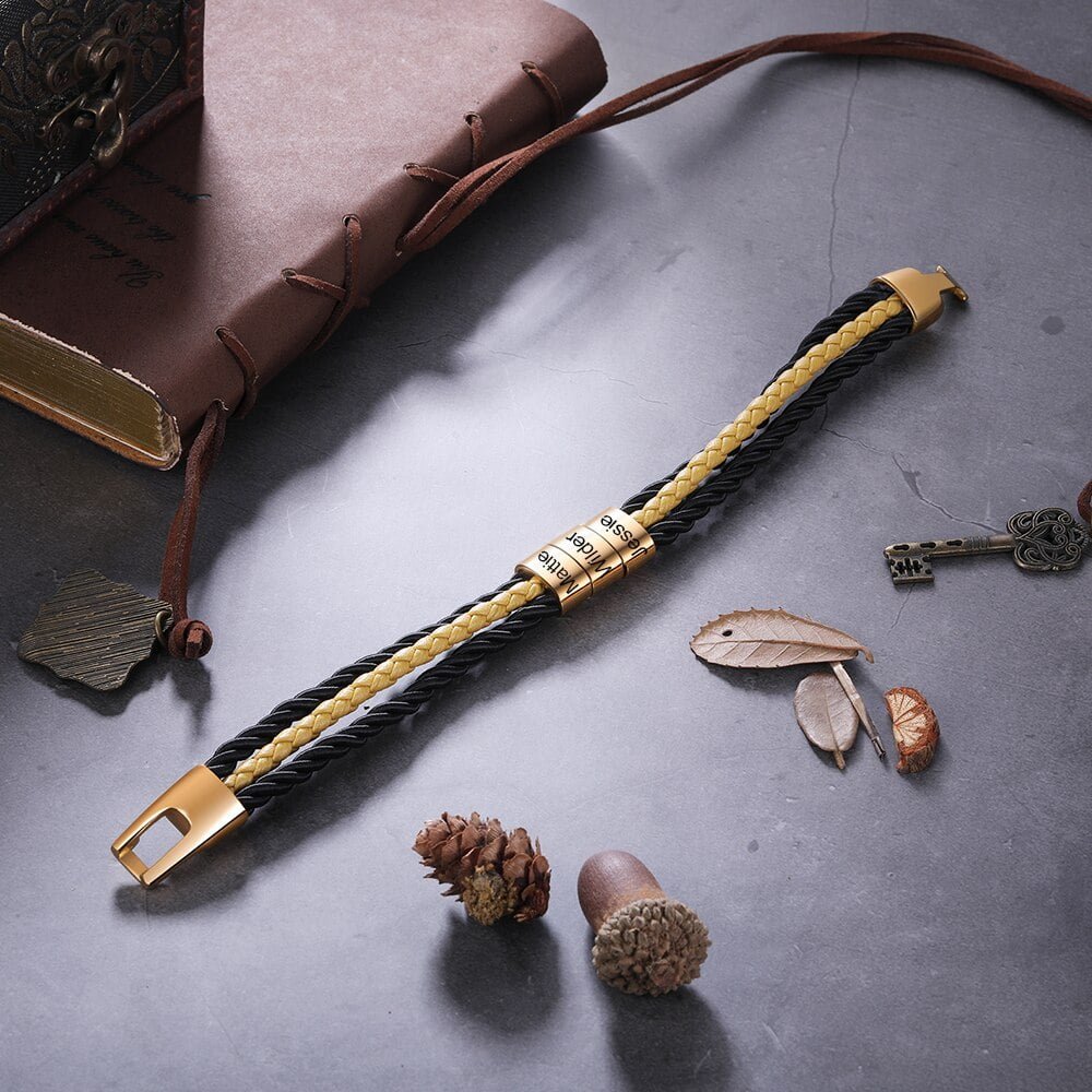 Men's Gold Anchor Bracelet in Black Leather – Nialaya