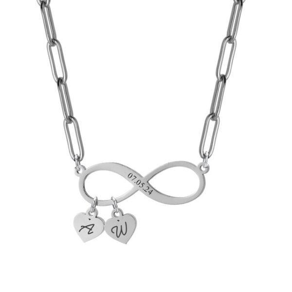 Infinity necklace with engraved heart initials 3