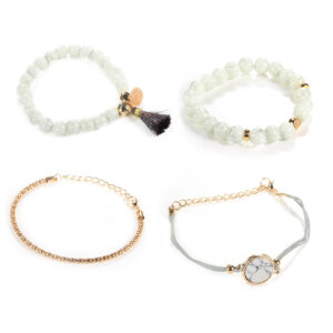 Lot de 4 bracelets chaînes avec des perles en pierre 9 Lot de 4 bracelets chaînes avec des perles en pierre 9