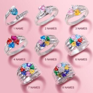 Bague gravée multi prénoms avec pierres de naissance 12