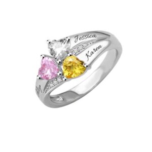 Bague gravée multi prénoms avec pierres de naissance 13