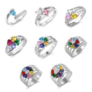 Bague gravée multi prénoms avec pierres de naissance 16