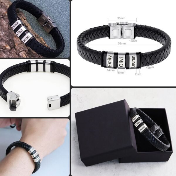 Bracelet cuir personnalisé multi prénoms pour homme 7