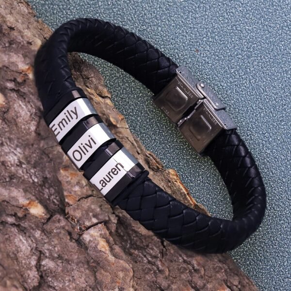 Bracelet cuir personnalisé multi prénoms pour homme 3