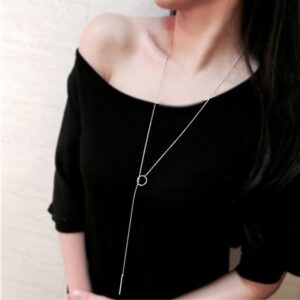 Long collier à pendentifs circulaire et rectangulaire 9