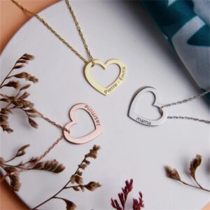 Collier pendentif cœur gravé 2 prénoms 9
