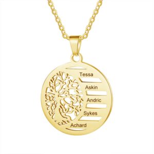 Collier pendentif arbre de vie gravé plusieurs prénoms 8