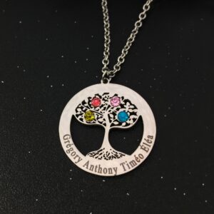 Collier Arbre de vie Gravé avec pierres de naissance 12