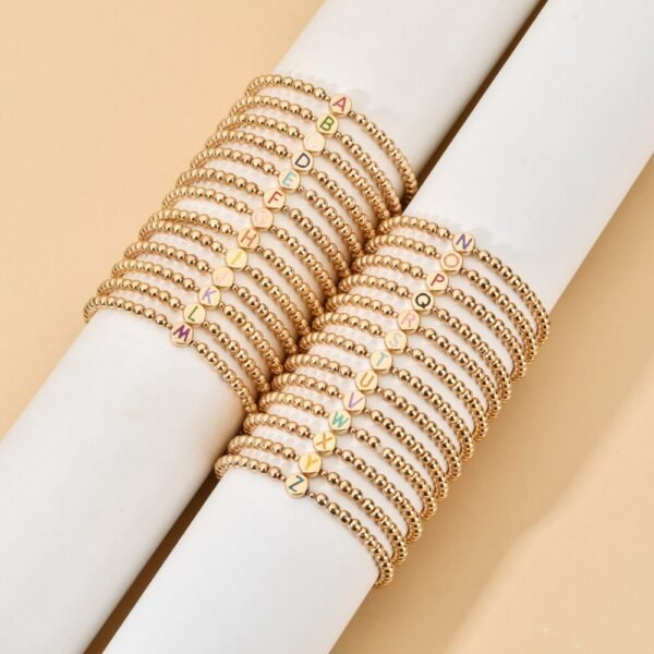 Bracelet initial avec perles plaquées Or Jaune 6