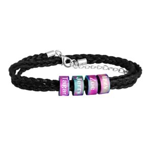 Bracelet Navigator en cuir tressé gravé prénoms 10