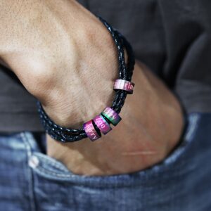 Bracelet Navigator en cuir tressé gravé prénoms 14