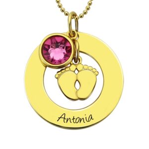 Collier pieds Bébé Gravé Or Rose 8