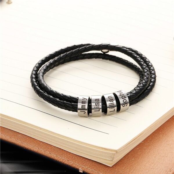 Bracelet en cuir avec perles personnalisées famille 7