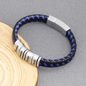Bracelet en cuir bleu tissé personnalisé multi-prénoms 9