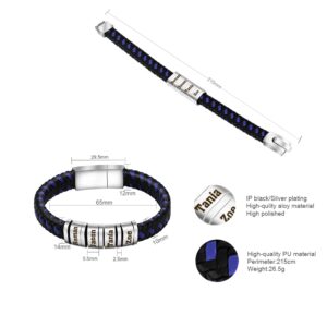 Bracelet en cuir bleu tissé personnalisé multi-prénoms 10