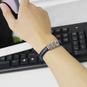 Bracelet en cuir bleu tissé personnalisé multi-prénoms 12