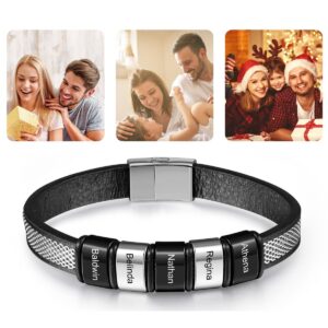 Bracelet en cuir personnalisé multi-prénoms hommes 12