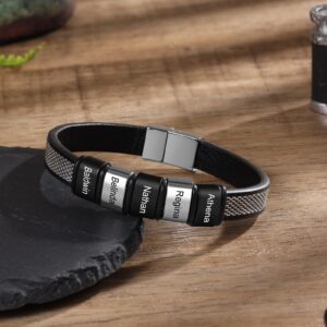 Bracelet en cuir personnalisé multi-prénoms hommes 9