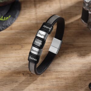 Bracelet en cuir personnalisé multi-prénoms hommes 10