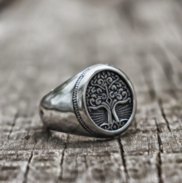 Bague vintage arbre de vie argentée 5