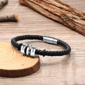 Bracelet en cuir tissé personnalisé 2 prénoms 8
